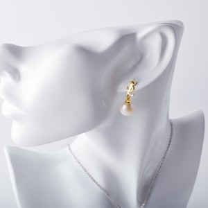 2x14mm With pearl gold plated Stud Earrings 6.4*7.2mm